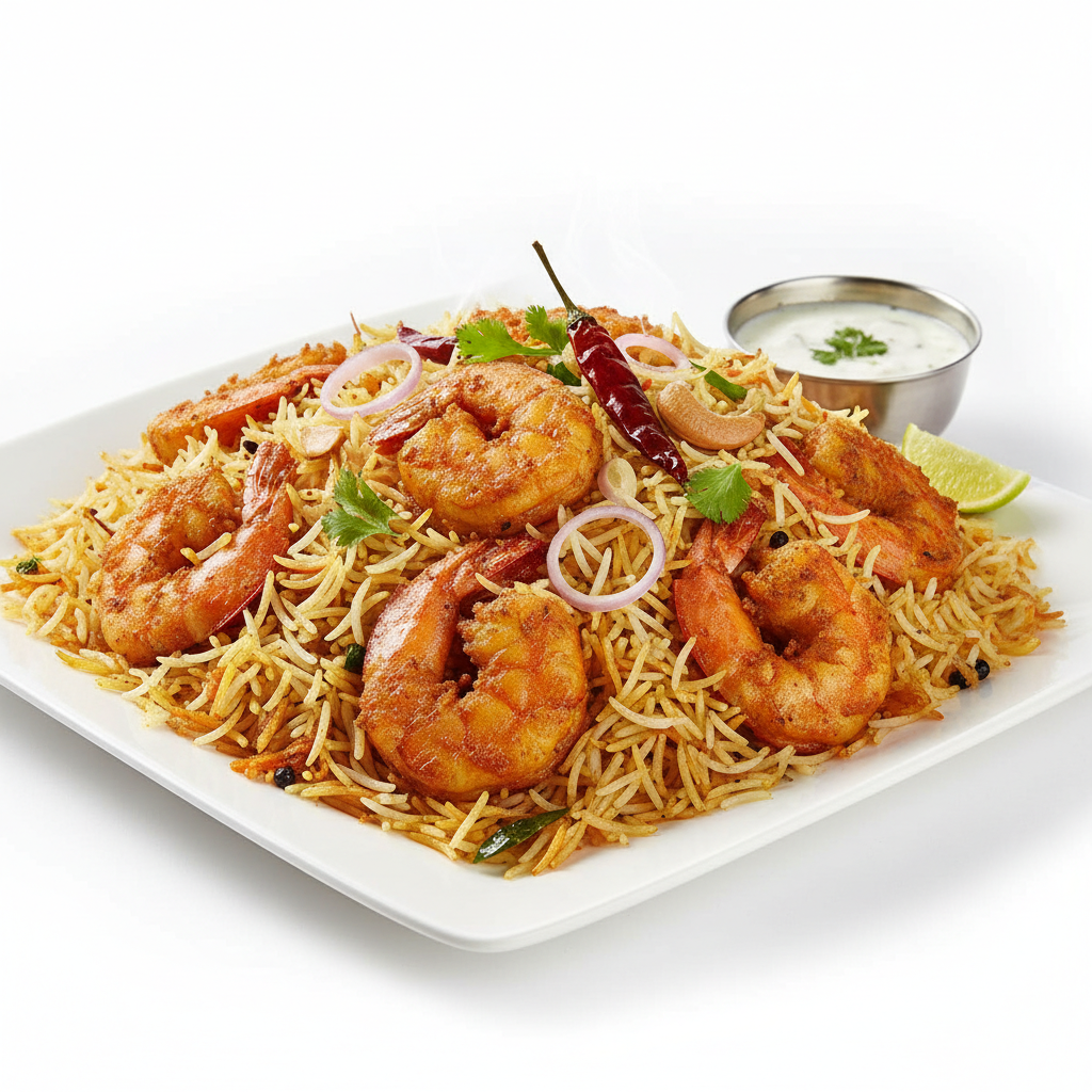 fried prawns biryani