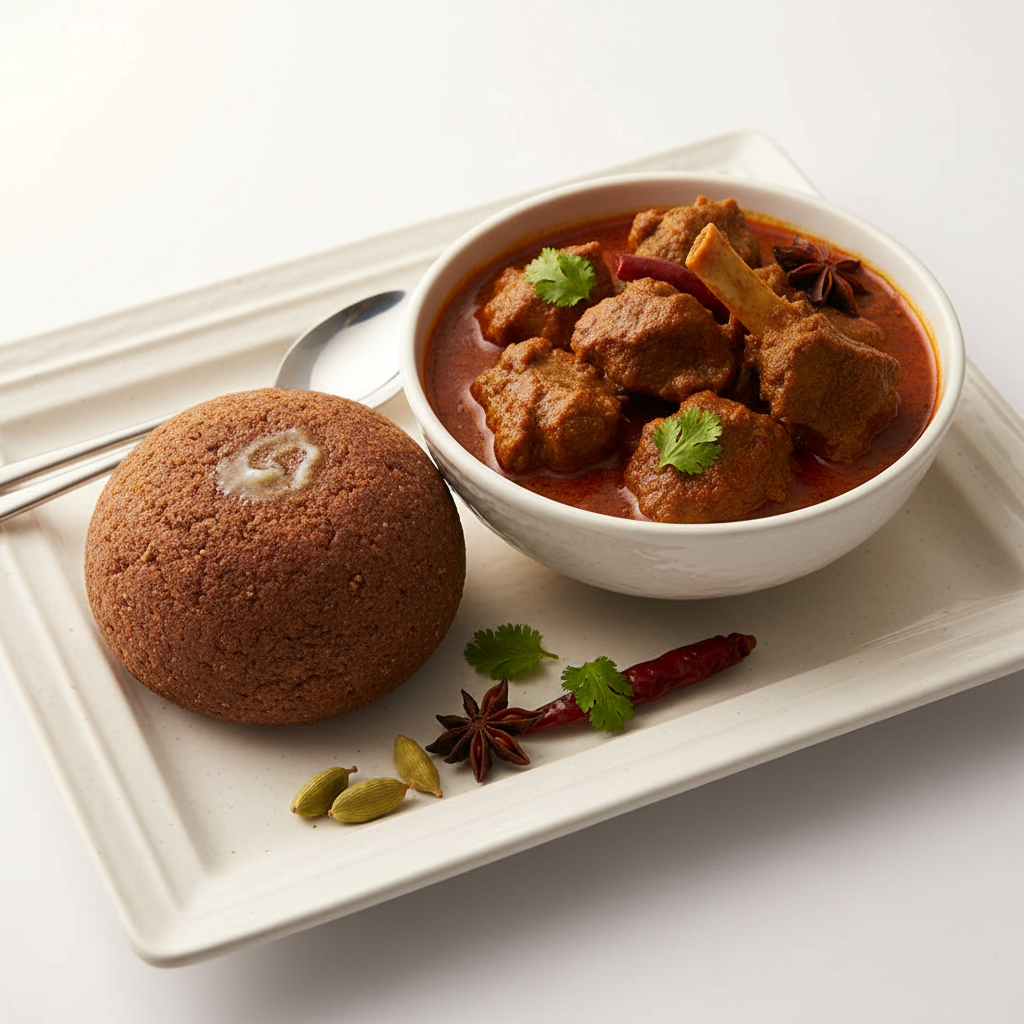 Ragi mudda+mutton curry