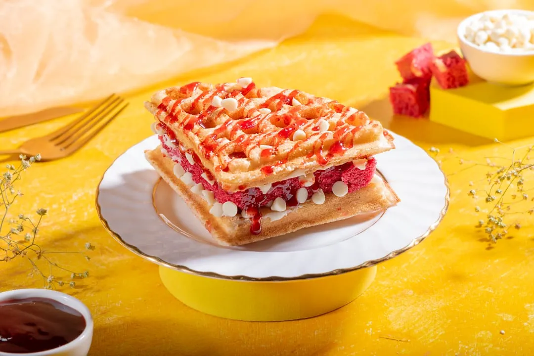 Red velvet Brownie Waffle Sandwich